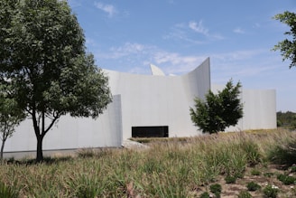 A large white building with trees in front of it