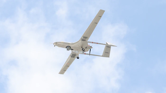 Fixed-wing VTOL drone in flight