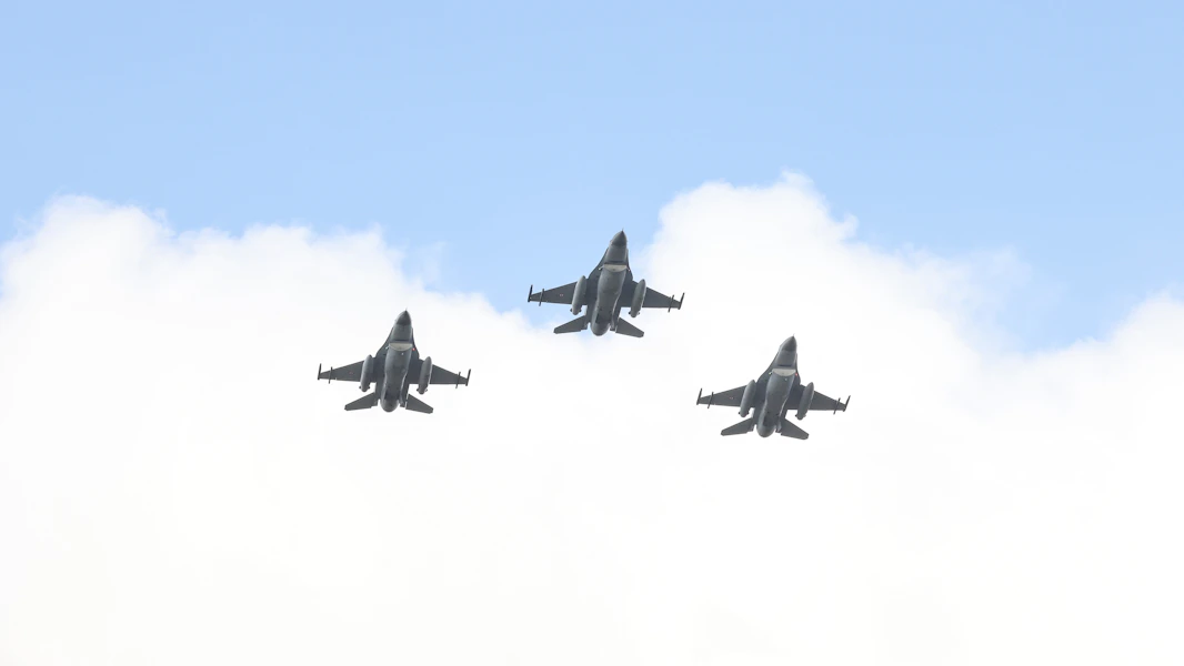 Military fighter jets in formation