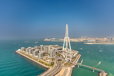 An aerial view of a city and the ocean
