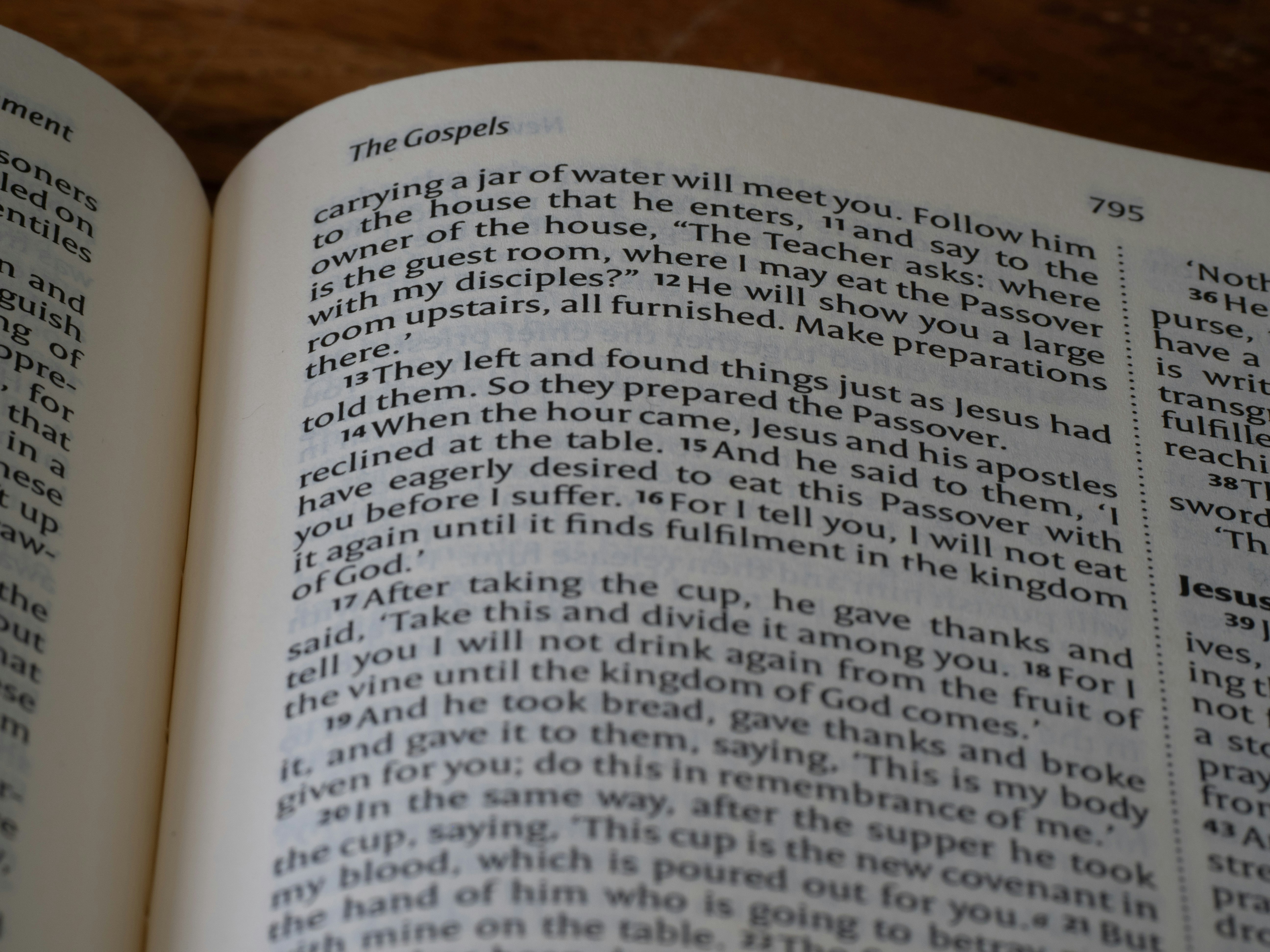 A close up of an open book on a table