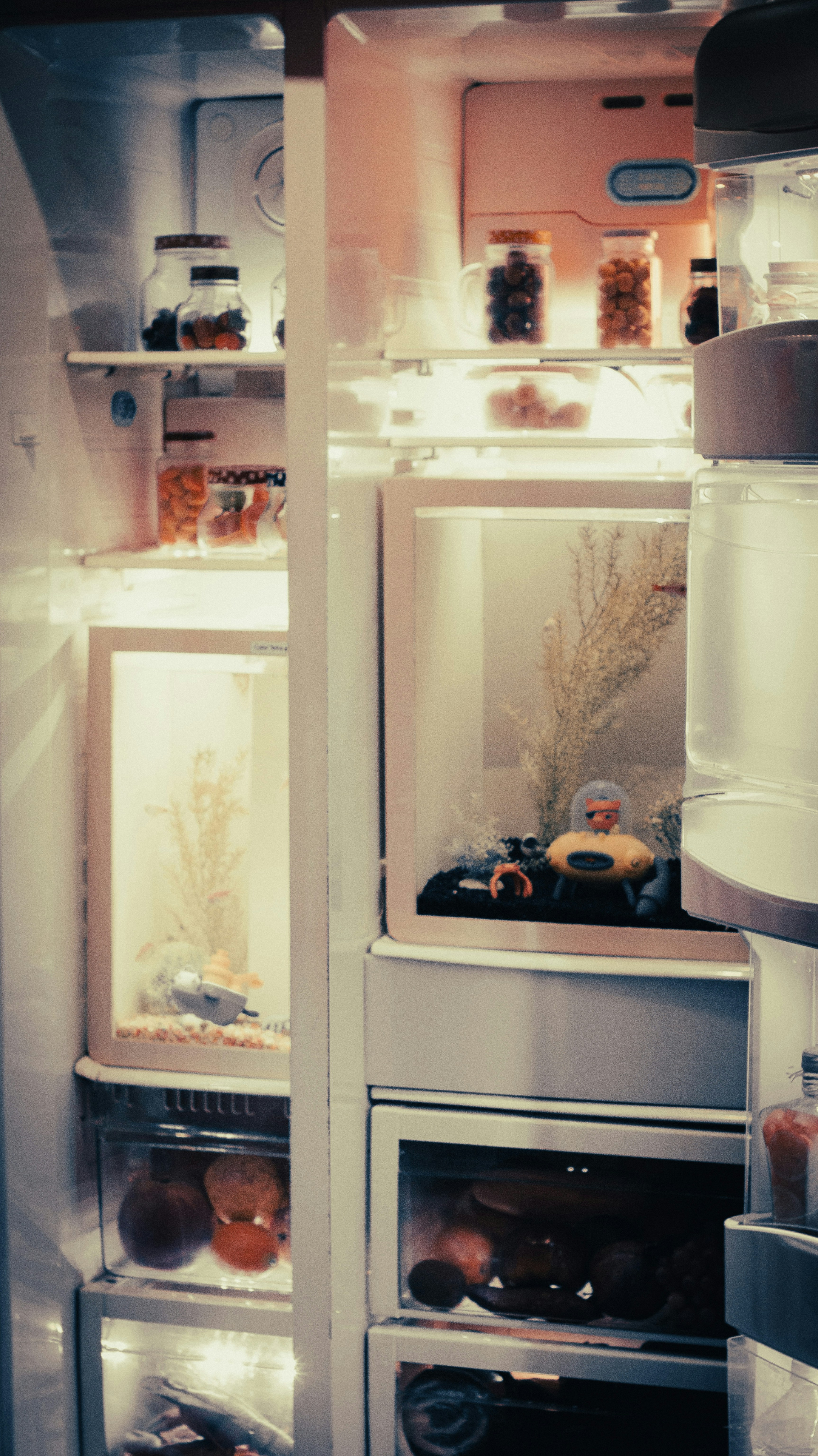 A refrigerator with a lot of food inside of it