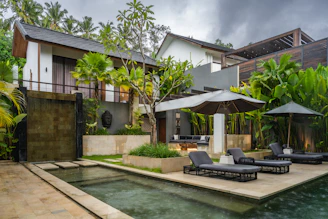 A house with a pool in the middle of it