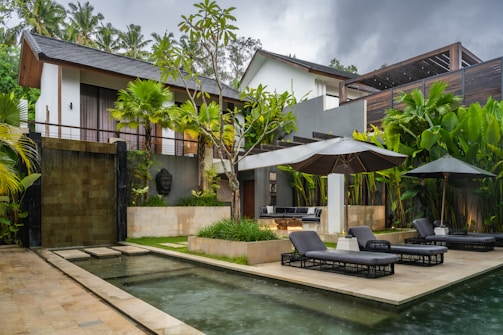 A house with a pool in the middle of it