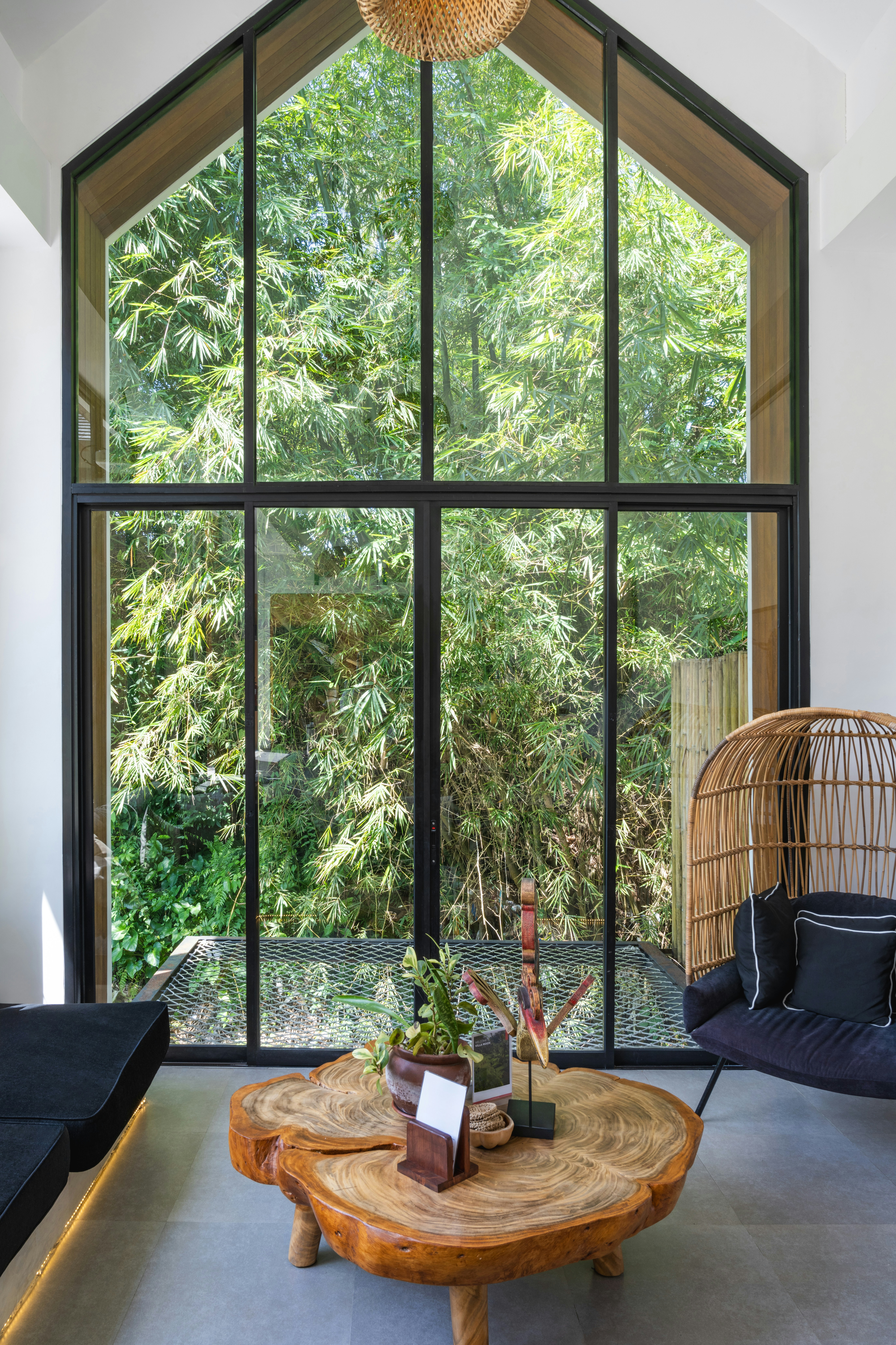 A living room with a couch and a table