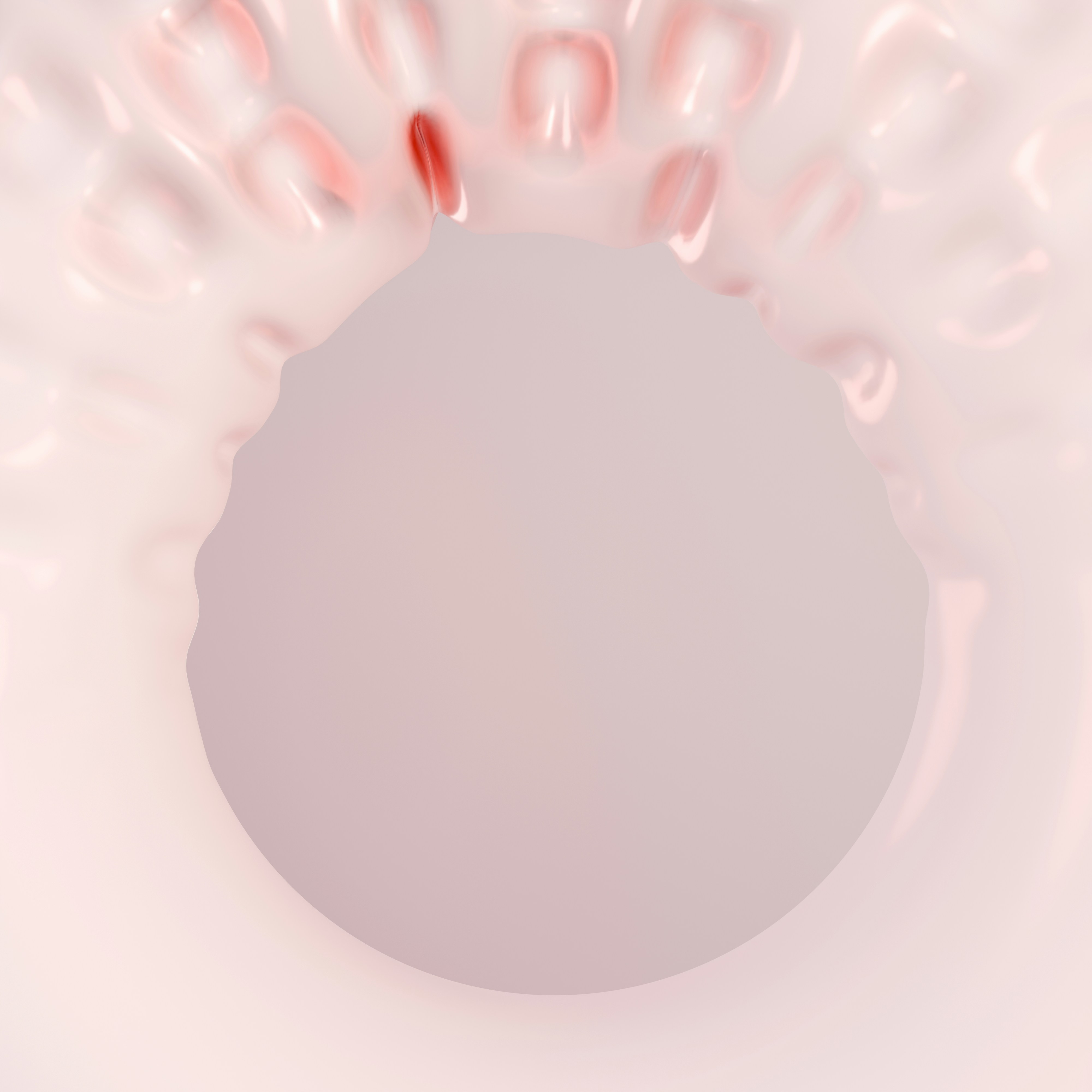 A close up of a pink eyeball with a white background