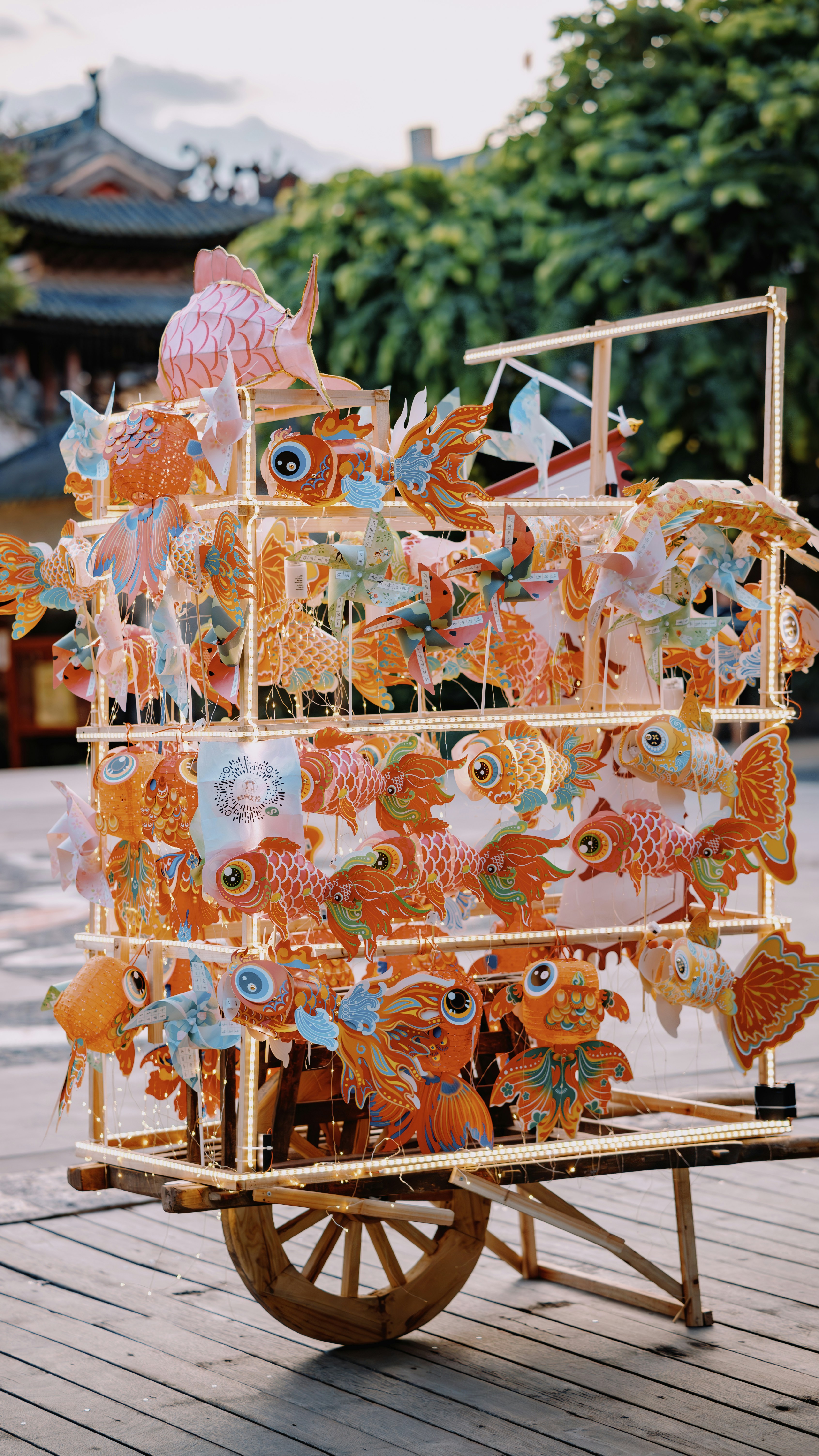 A wooden cart filled with lots of colorful items photo – Free Art Image ...