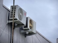An air conditioner mounted to the side of a building