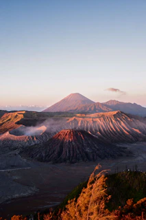 A view of a mountain range at sunset