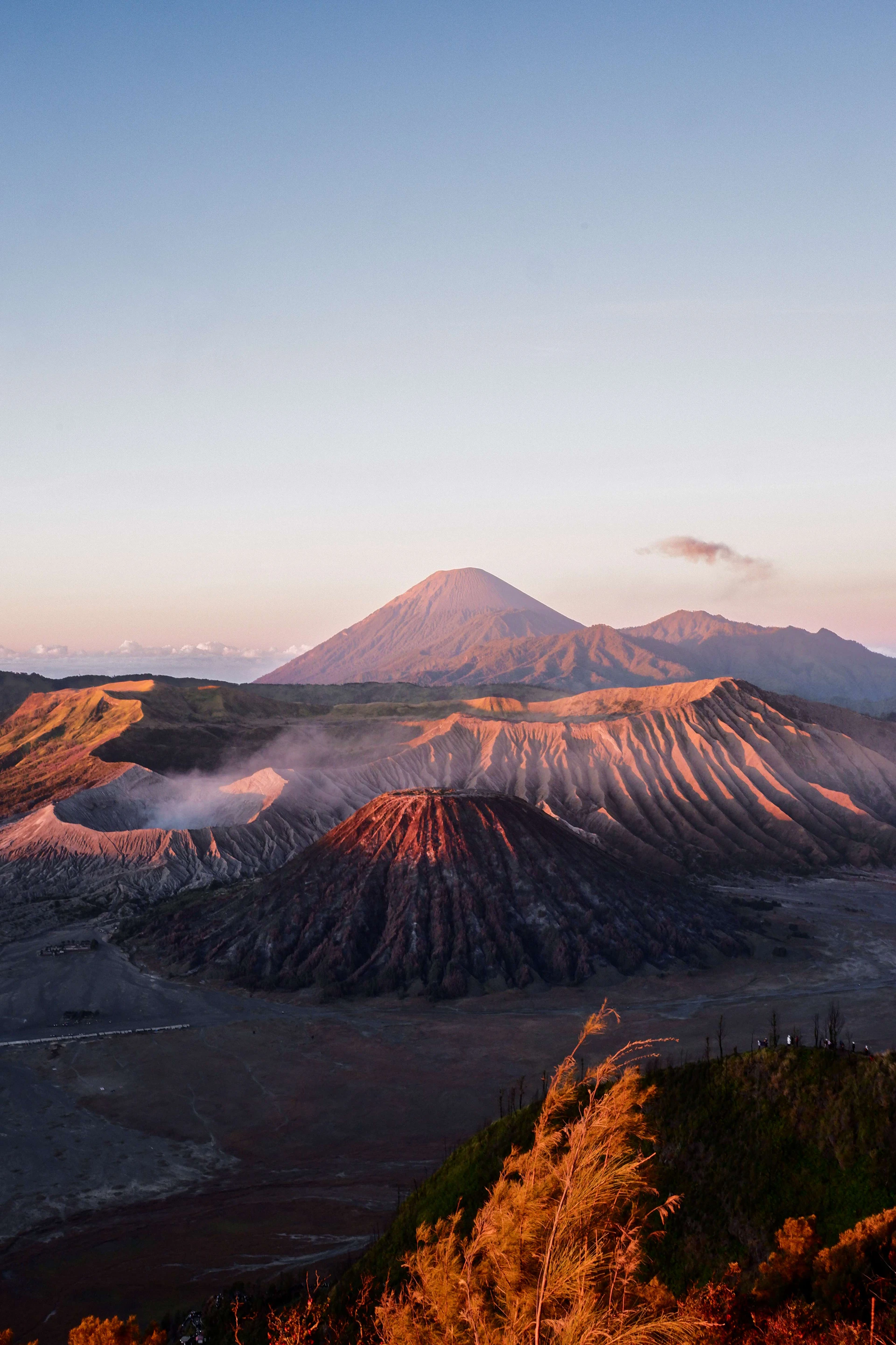 A view of a mountain range at sunset