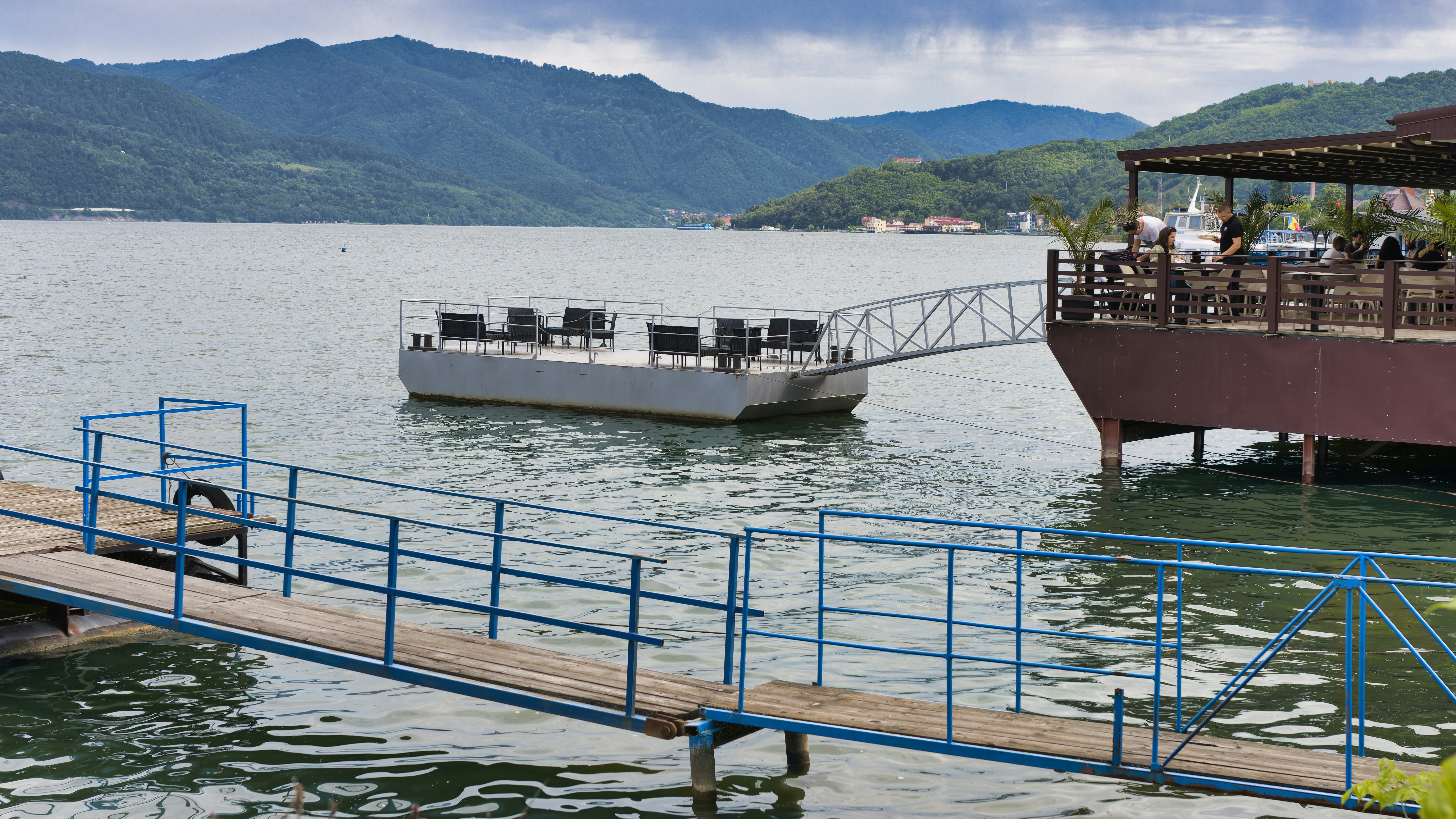 A boat that is sitting in the water