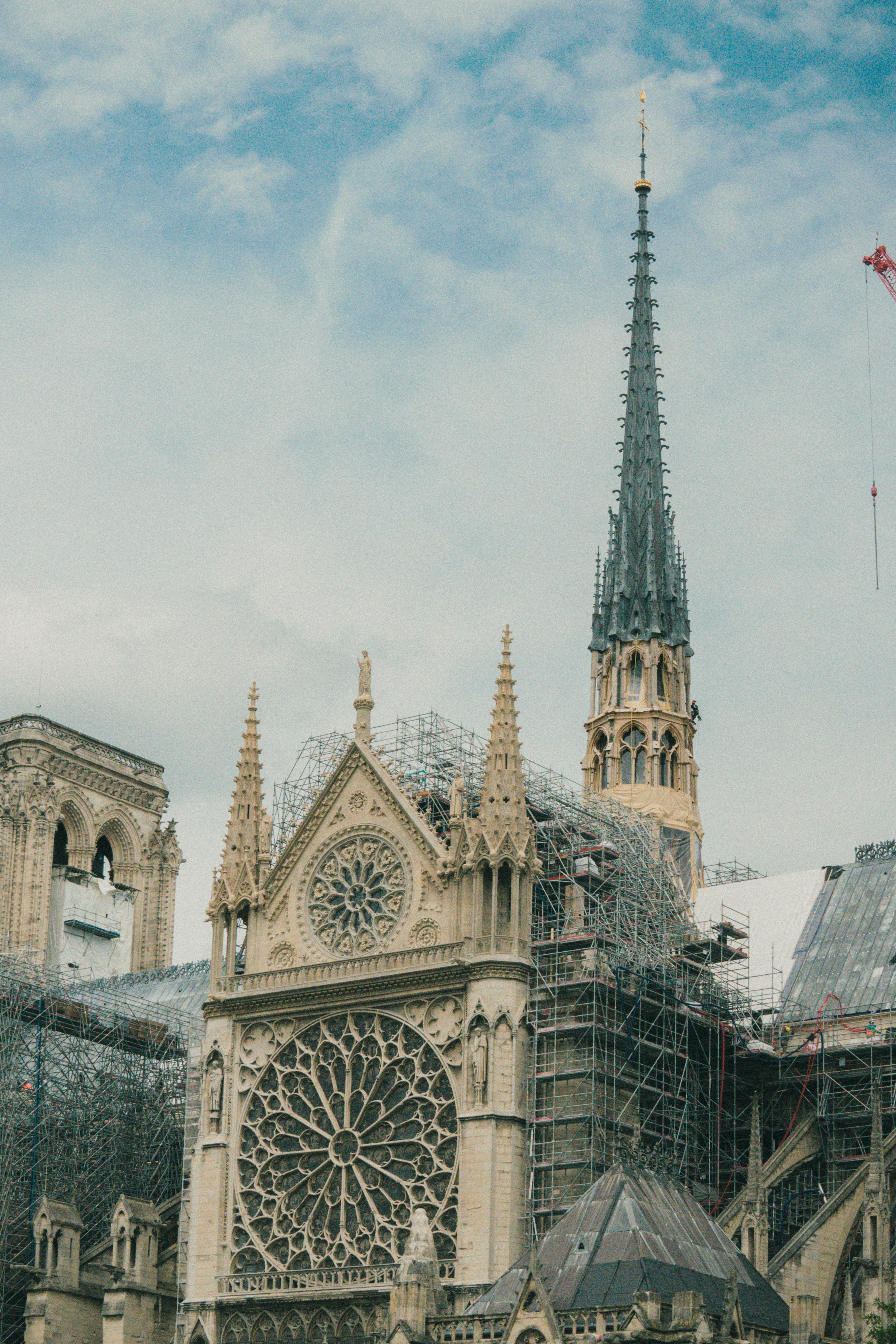 A large cathedral with scaffolding around it