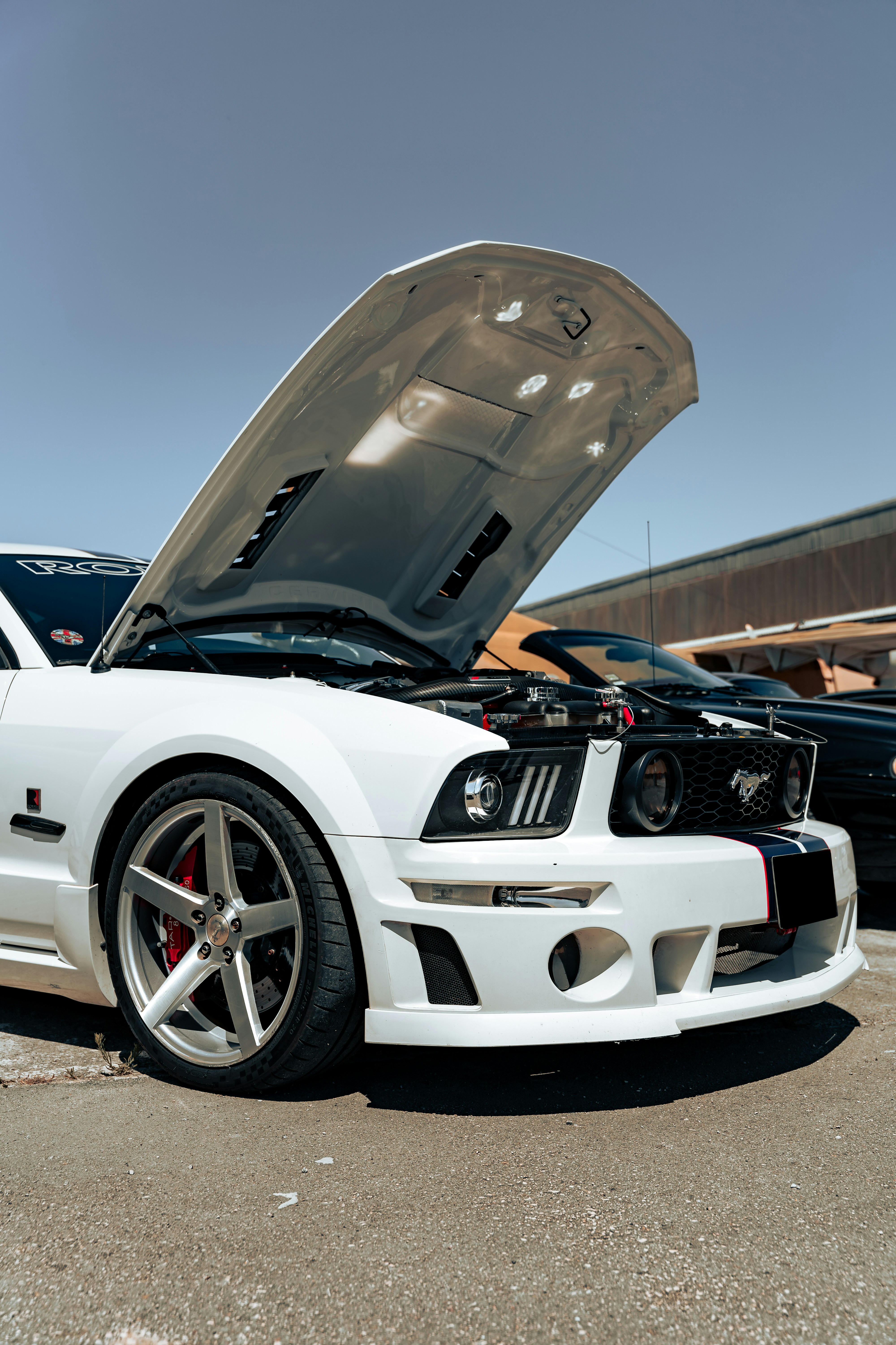 Un mustang blanco con el capó abierto en un estacionamiento foto – Imagen  de Coche gratuita en Unsplash, image size:3000x4500