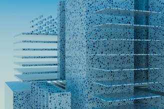 A computer generated image of a shelf in the middle of a room