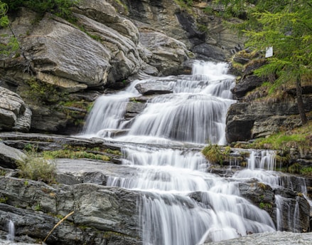 A small waterfall in the middle of a forest