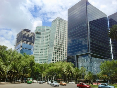 A group of tall buildings sitting next to each other