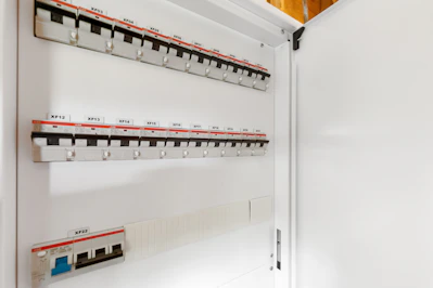 A wall mounted switch box in a room