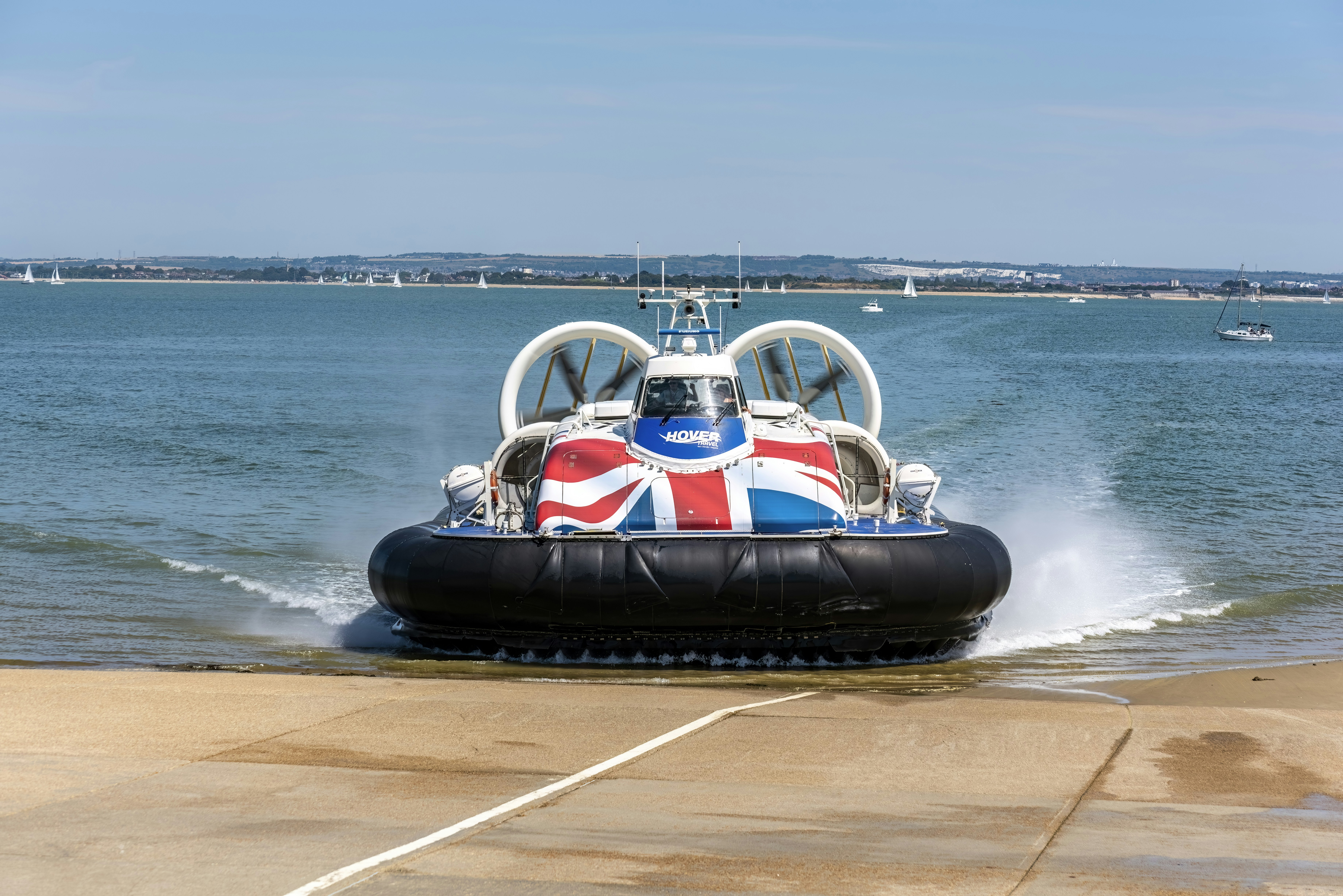 An inflatable boat with a british flag painted on it
