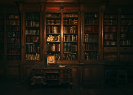 A room with a lot of books in it