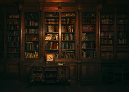 A room with a lot of books in it