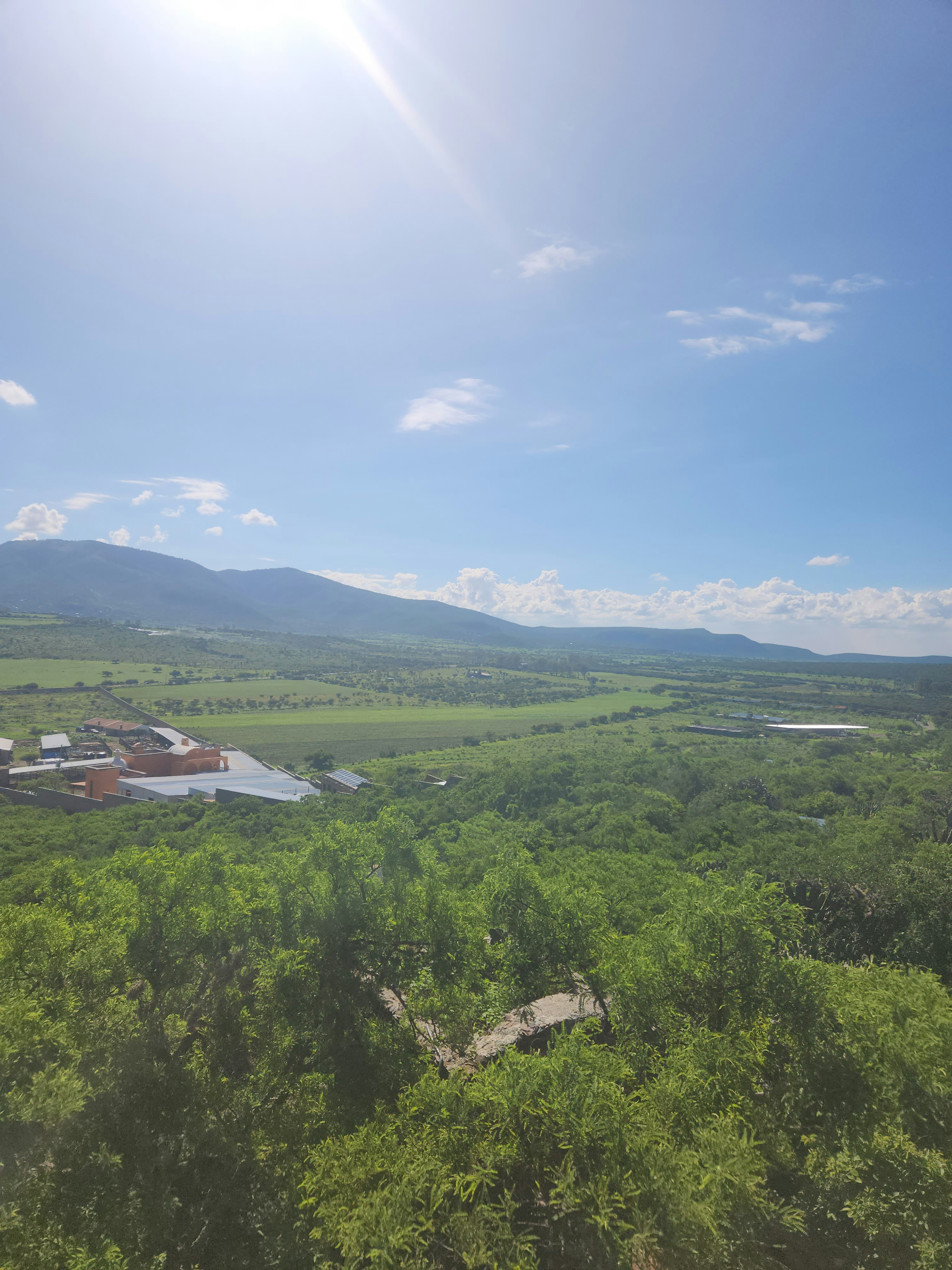 Bright mountainous landscape with natural lighting, open terrain with green hills and clear sky