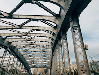 A view of a bridge from the ground