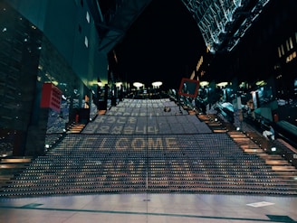 A large open area with a sign that says welcome