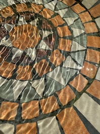 A close up of a circular glass table top
