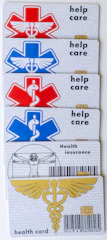 Three medical id badges with a cadus symbol on them