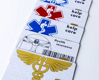 A pair of medical stickers on a white surface