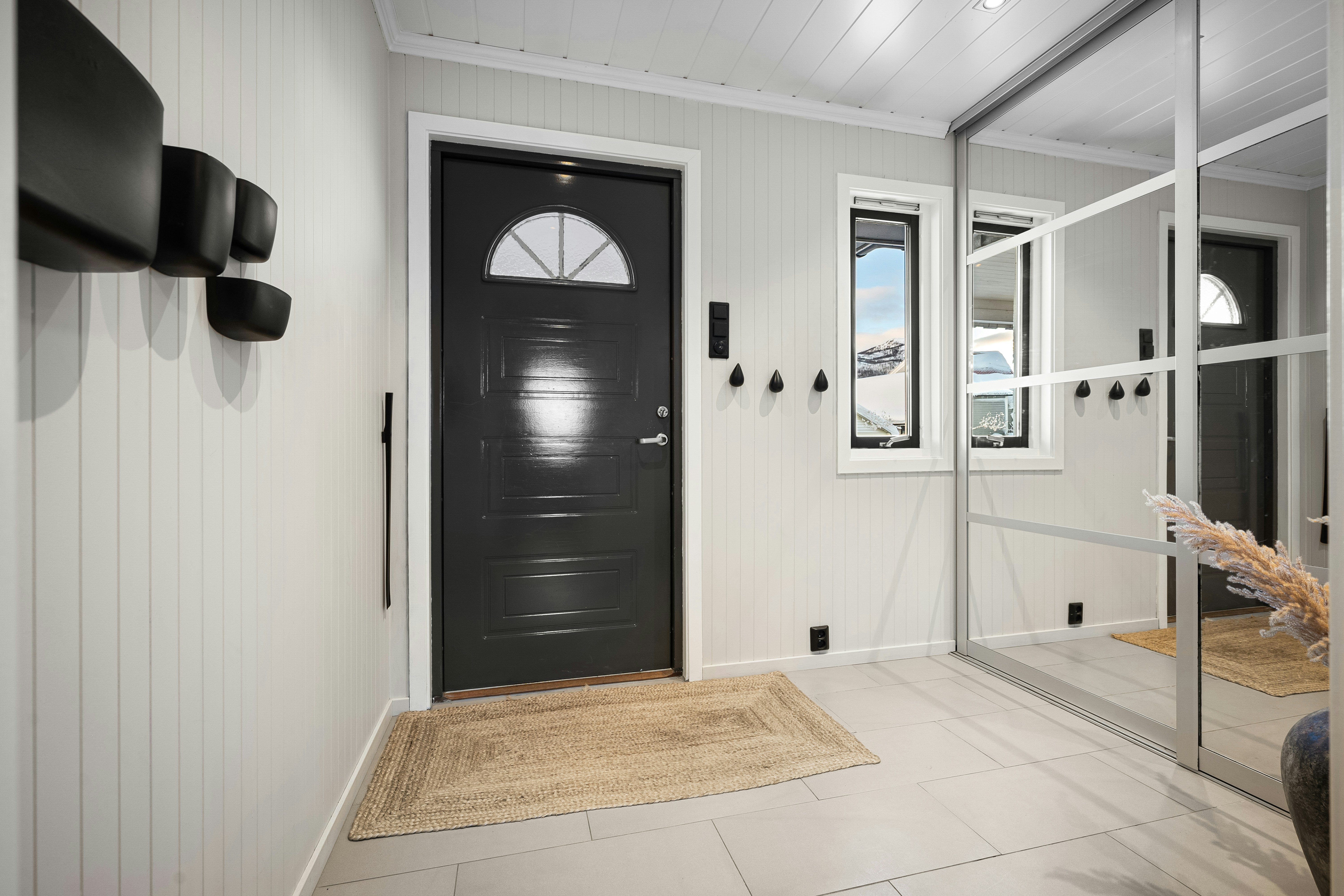 Modern entrance door with glass panels