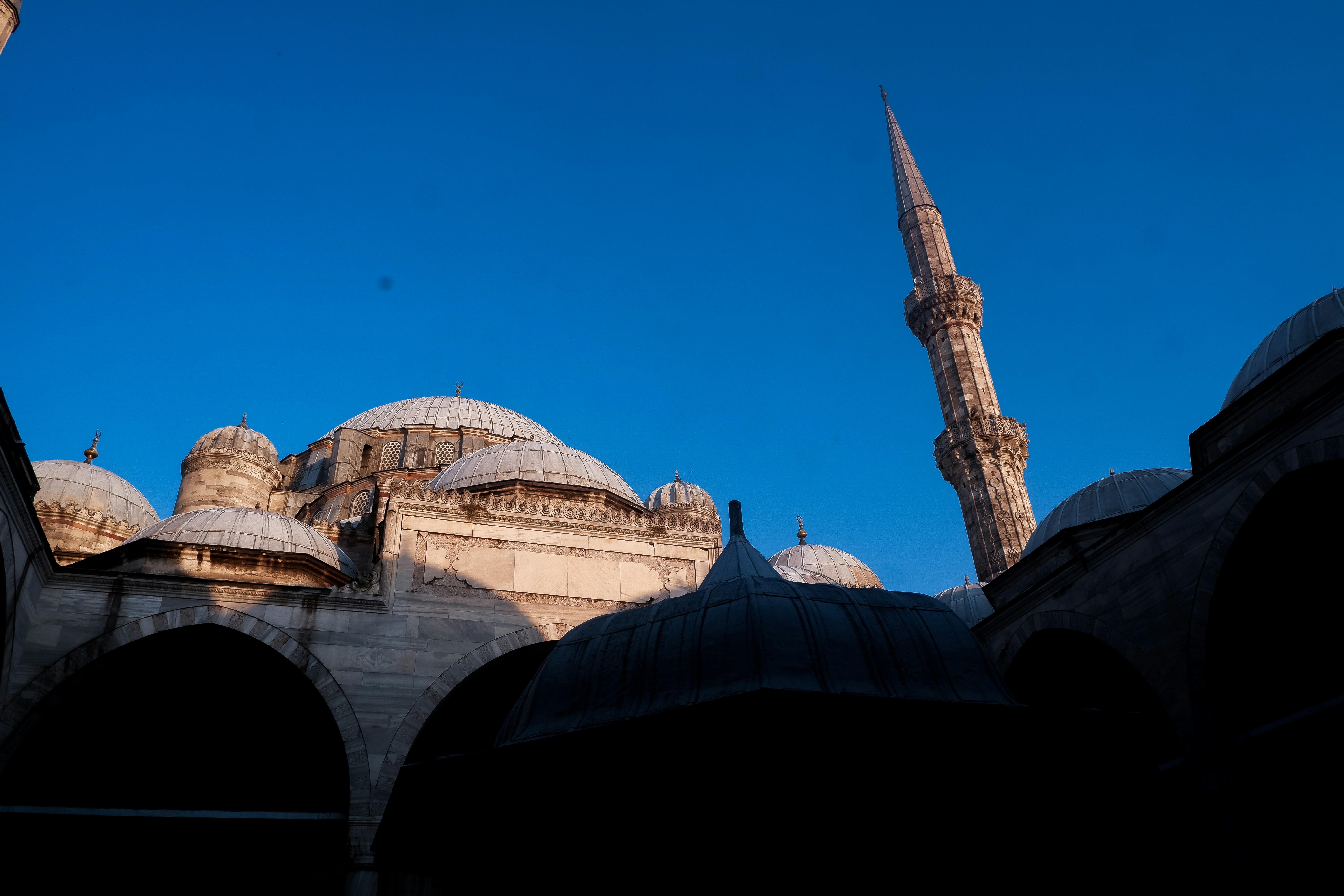 A view of a building from the ground