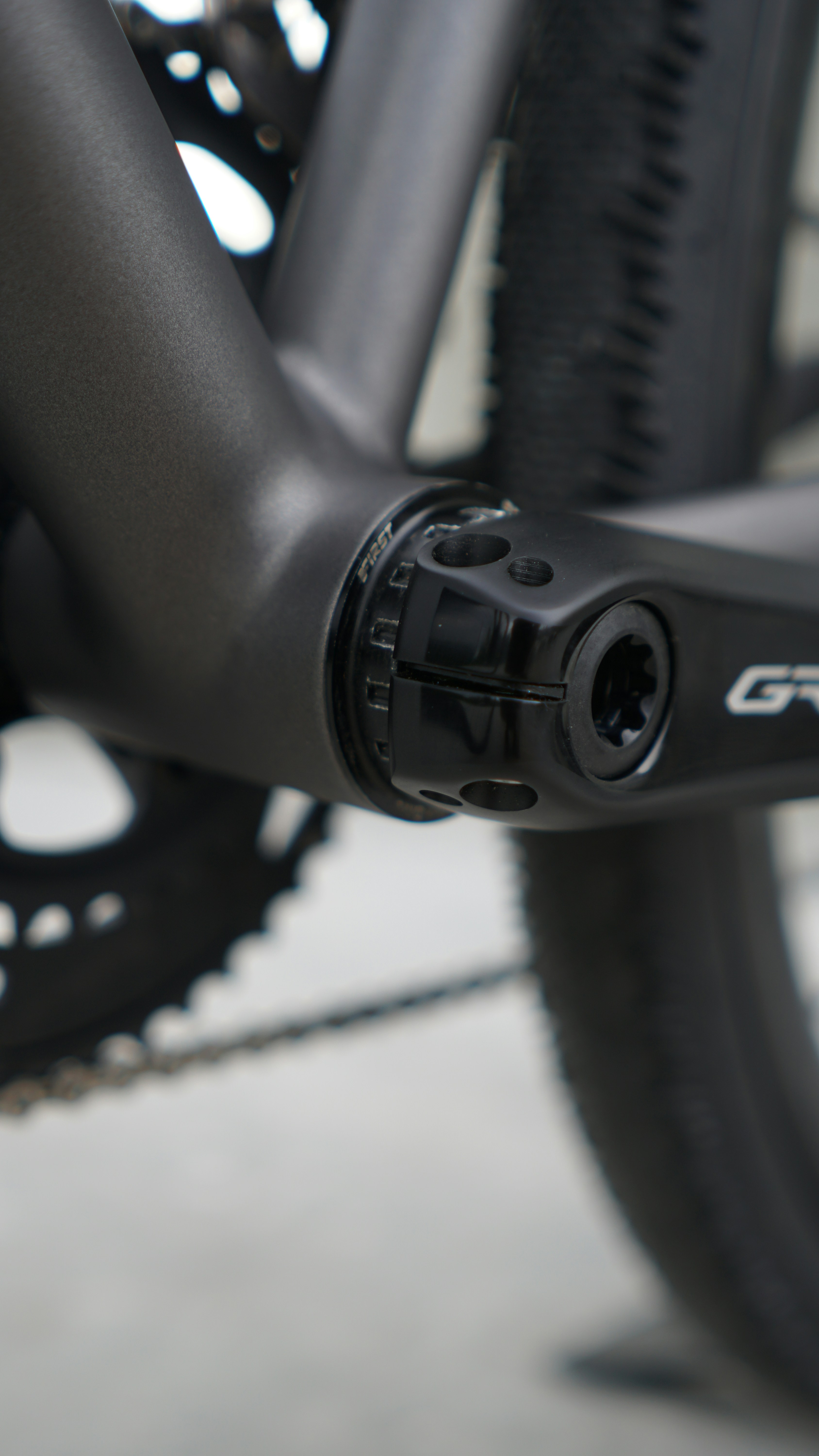 A close up of the front end of a bike