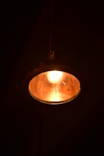 A light hanging from a ceiling in a dark room