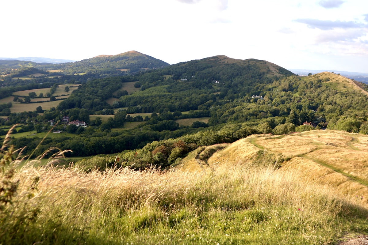 View along the Malvern Hills ridge above Great Malvern, Worcestershire
