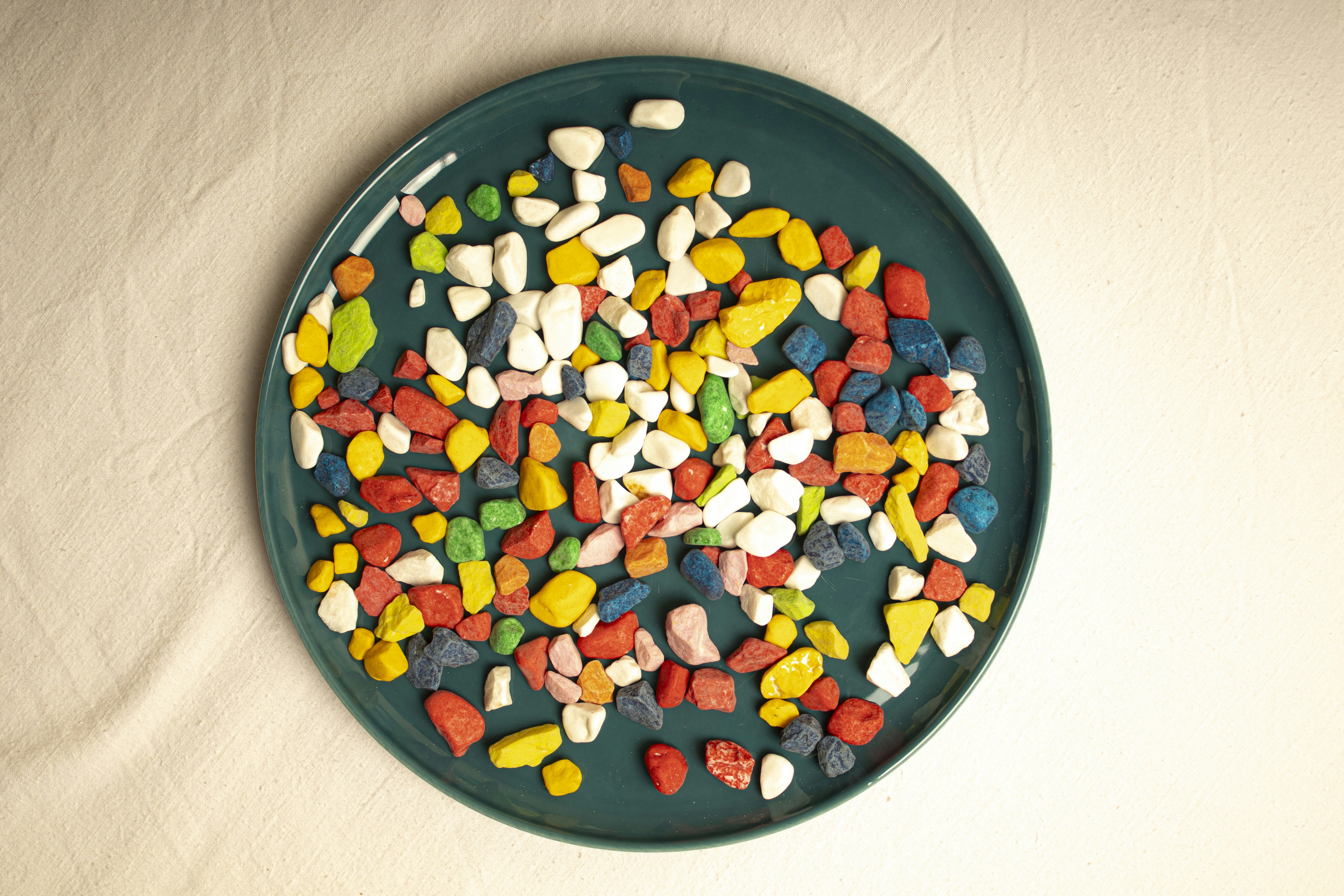colorful stones and plates
