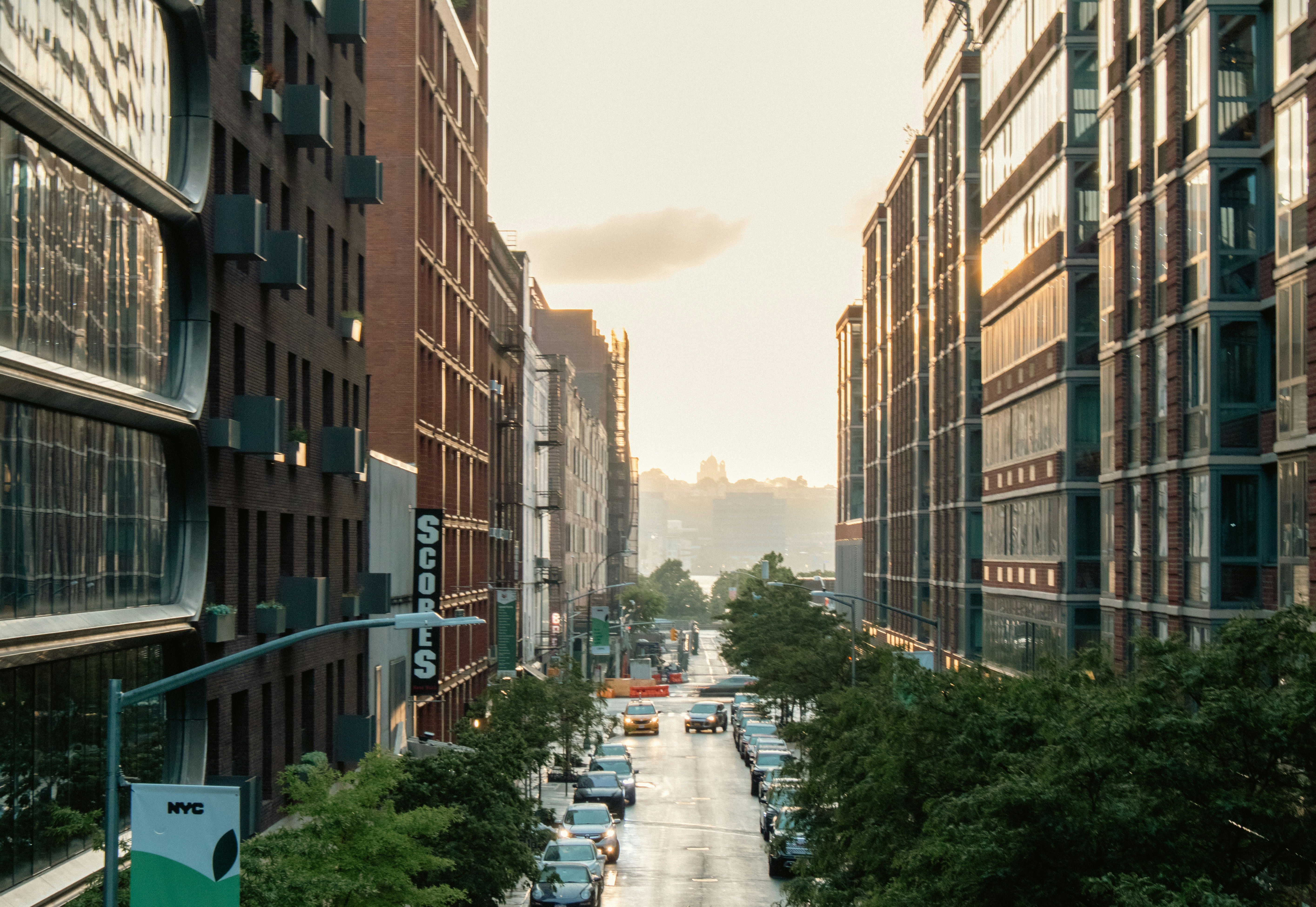 The Chelsea neighborhood photographed from the Highline. It is on the West Side of the borough of Manhattan in New York City. The area's boundaries are roughly 14th Street to the south, the Hudson River and West Street to the west, and Sixth Avenue to the east, with its northern boundary variously described as near the upper 20s or 34th Street, the next major crosstown street to the north. It is a composite of town houses, low-rise apartment buildings, luxury high-rises and trendy attractions like the High Line, the elevated park built atop former railroad tracks.