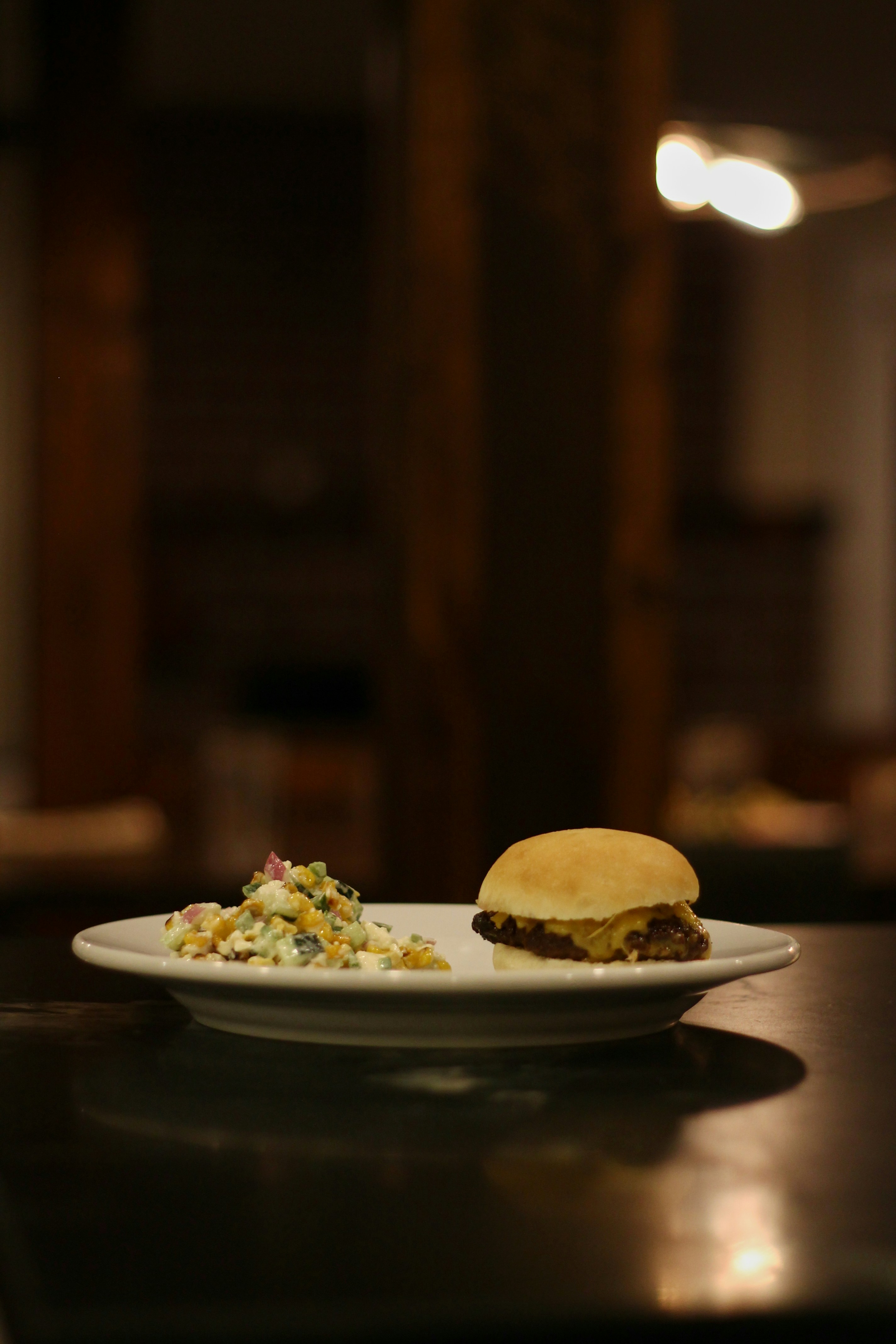 A plate of food on a table in a restaurant