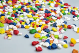 A pile of multicolored marshmallows on a table