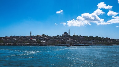 A view of a city from a boat on the water