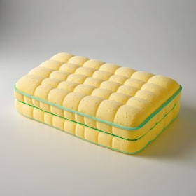 A yellow mattress sitting on top of a white table