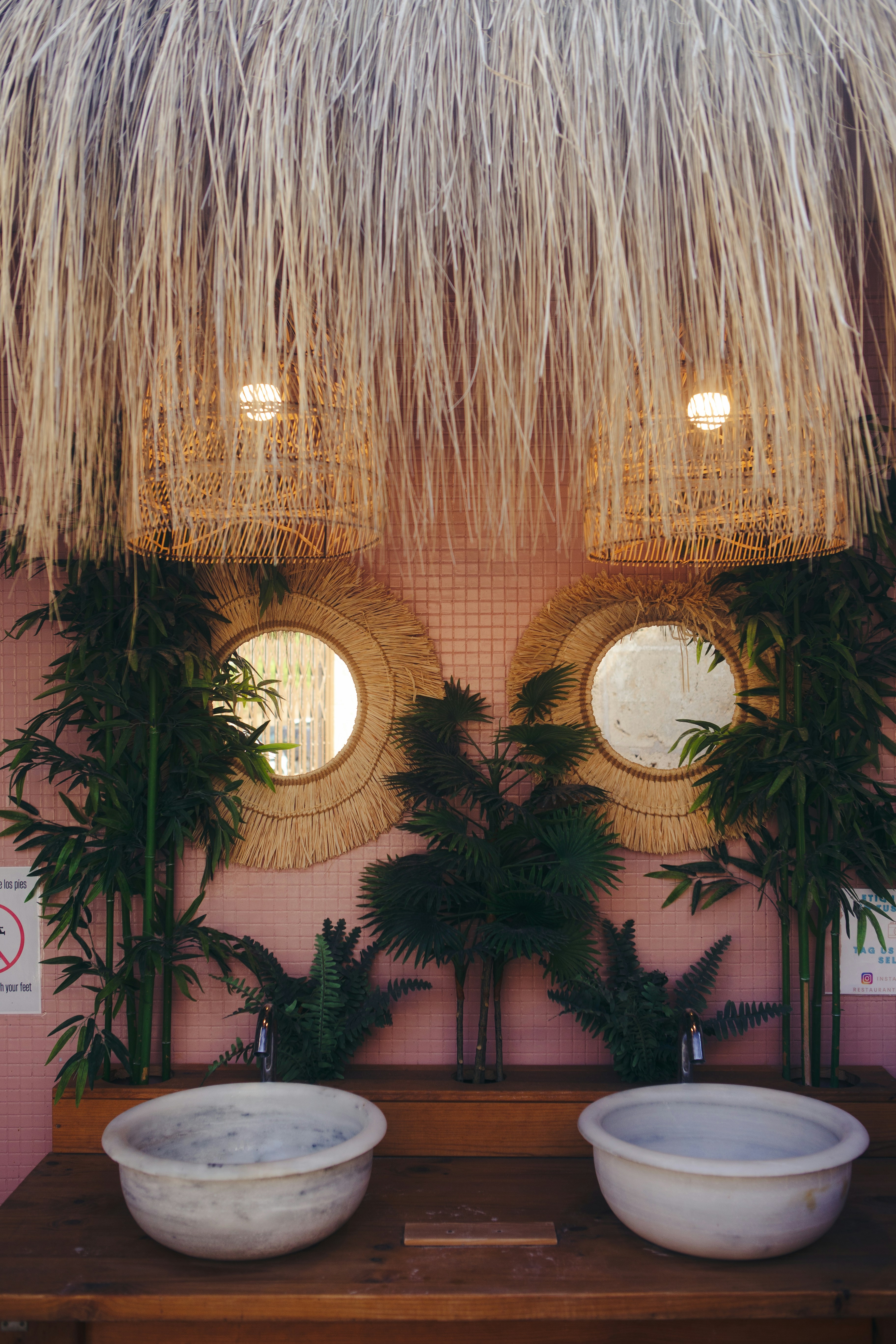 boho bathroom rattan, wallpaper, Bohemian Master Bathroom Renovation Ideas 5
