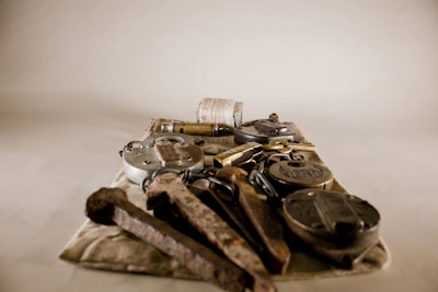 A pile of junk sitting on top of a bed