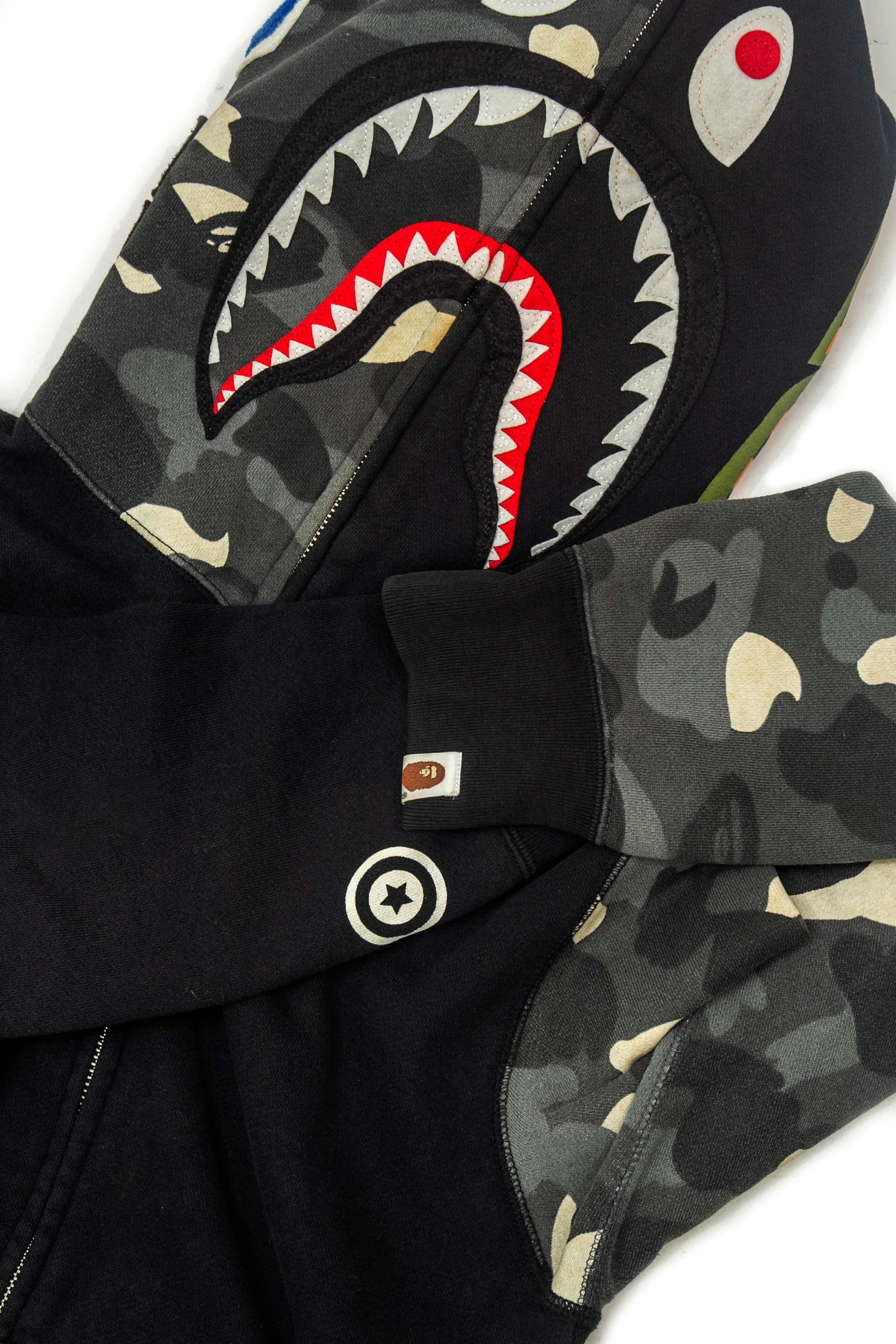 A bathing suit with a shark head on it