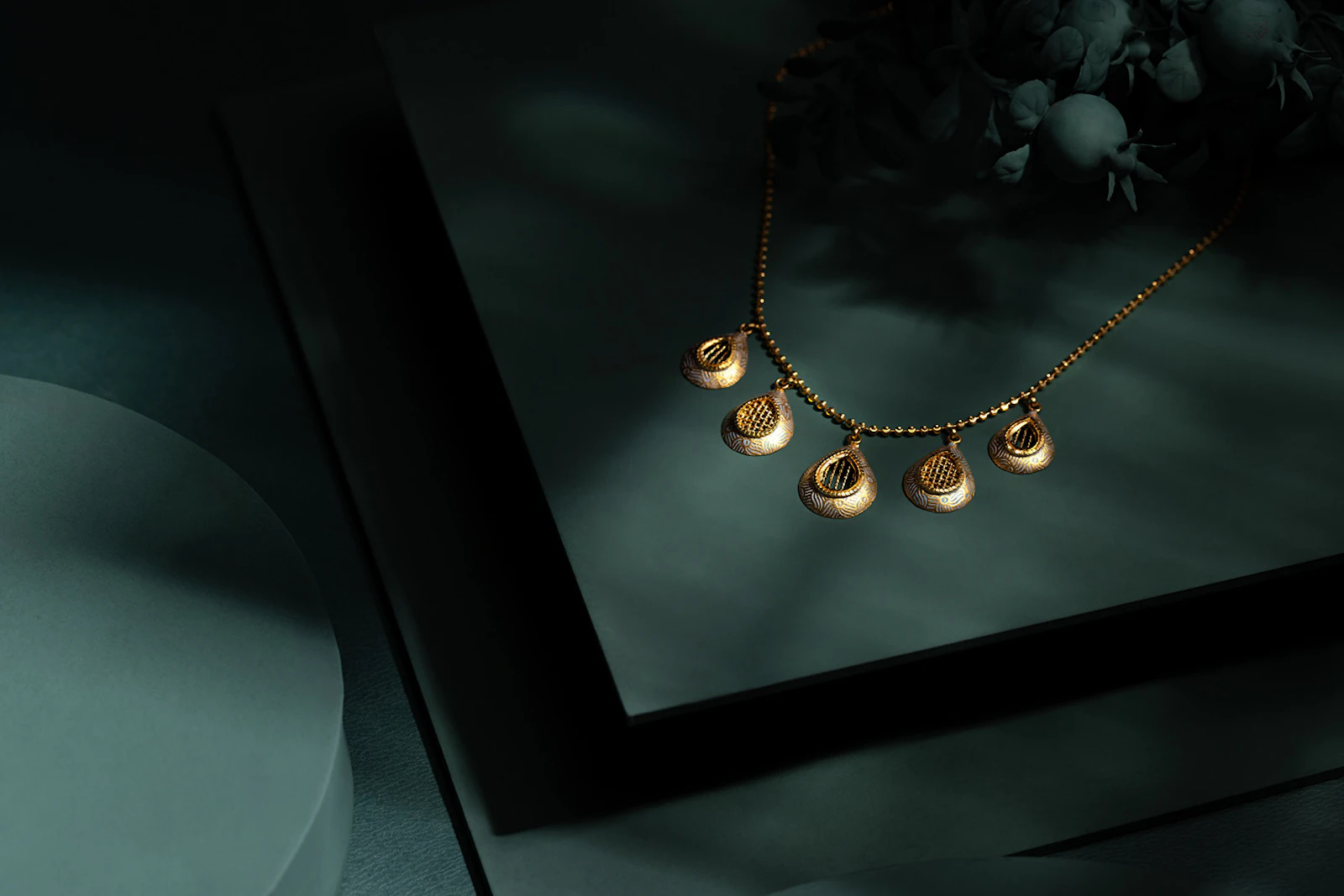 Illustrative luxury necklace arranged on a table