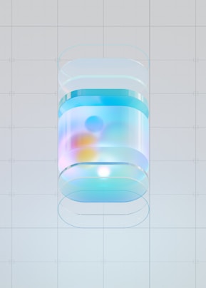 A blue and white object hanging from a ceiling