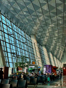 Seating inside a modern airport lounge