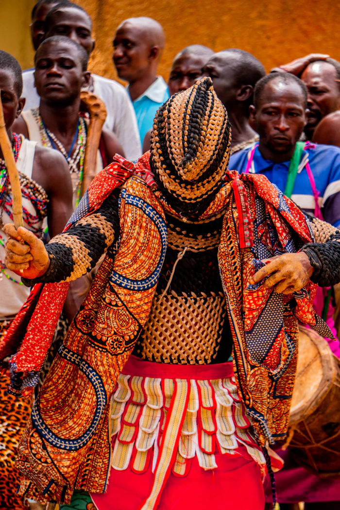 Group in coordinated traditional West African fabric