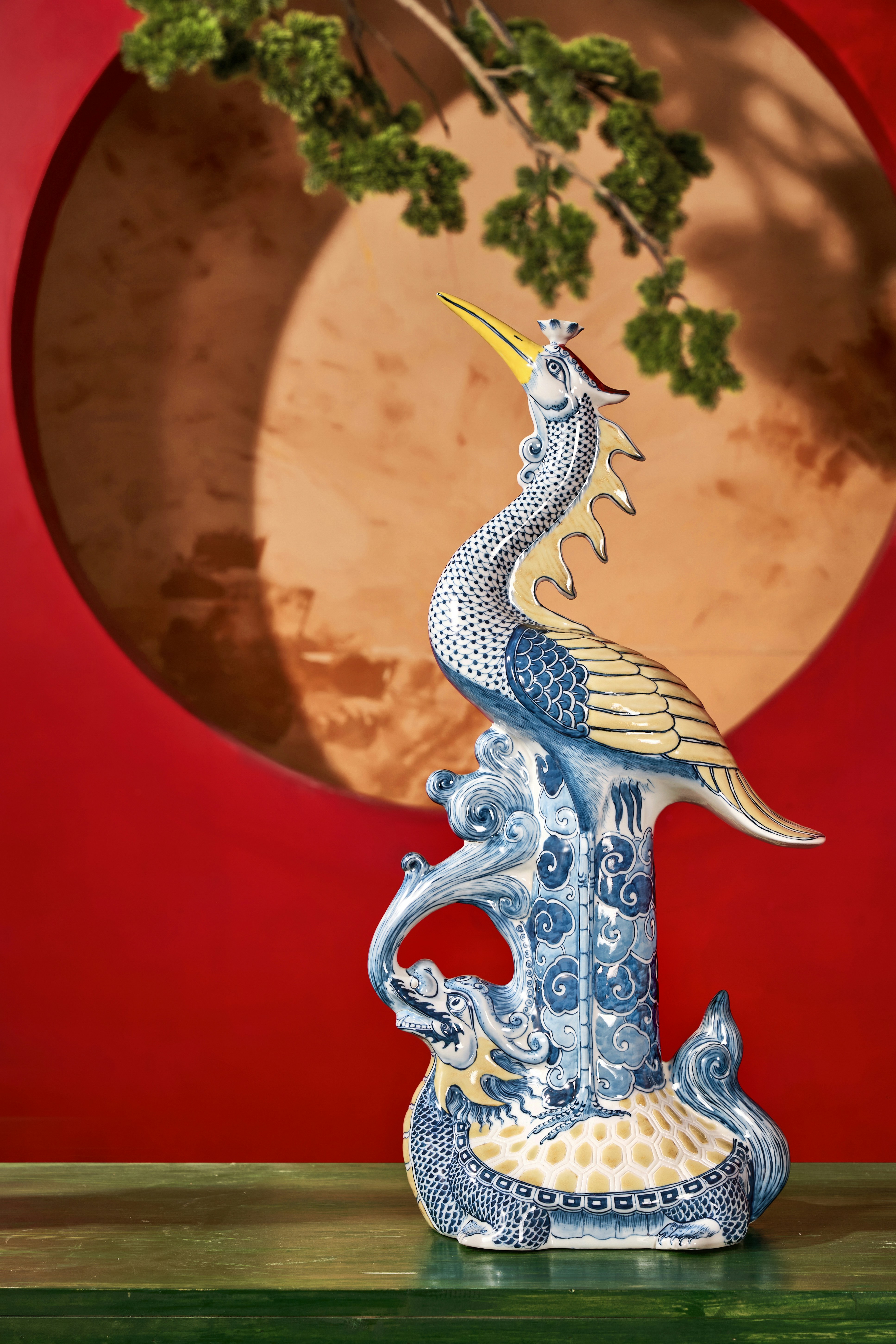 Ceramic crane from The Golden Silk Embroidery Collection by Cuong Duyen Ceramics: Exquisite spiritual pieces for worship and reverence.