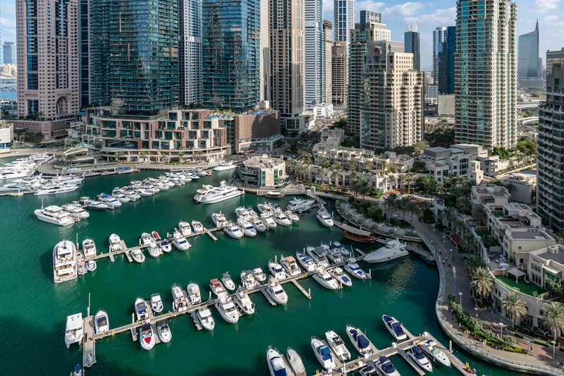 Yachts moored in Dubai Marina
